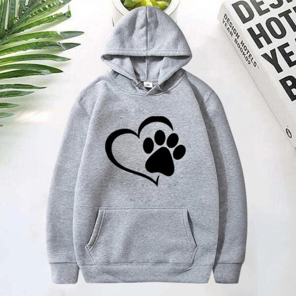Cute Dog Paw and Heart Shape Print Hoodies Women Casual Long Sleeve Hoodies Autumn Winter Pullovers Plus Size - Image 3