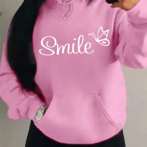 Smile Font Language Butterfly Pattern Hoody For Women Sport Pocket Clothing Cute Multicolor Streetwear Autumn Fashion Hoodies