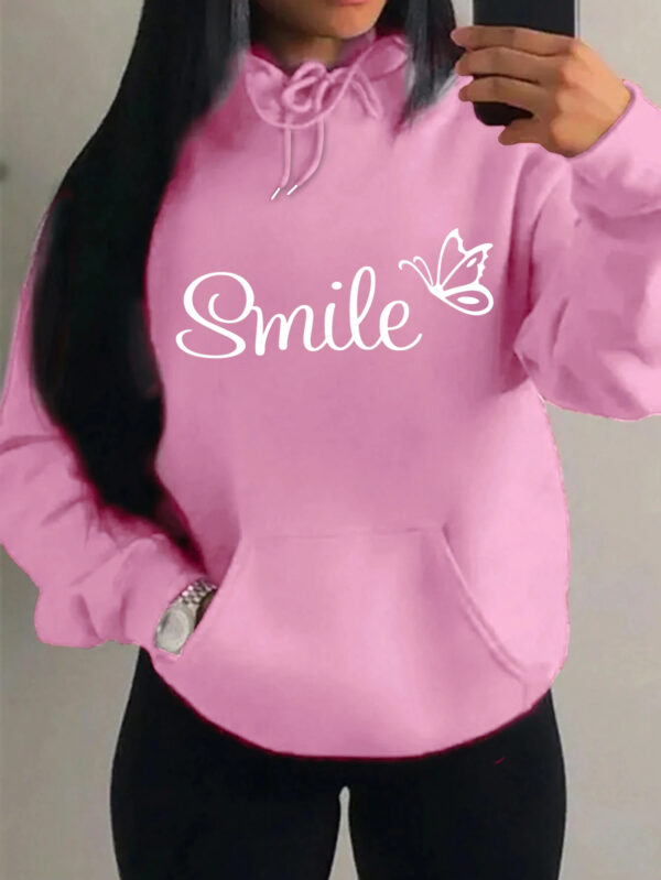 Smile Font Language Butterfly Pattern Hoody For Women Sport Pocket Clothing Cute Multicolor Streetwear Autumn Fashion Hoodies