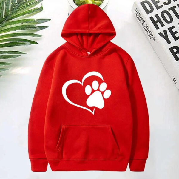 Cute Dog Paw and Heart Shape Print Hoodies Women Casual Long Sleeve Hoodies Autumn Winter Pullovers Plus Size - Image 2